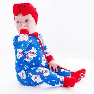 BIRDIE BEAN CARE BEARS™ AMERICA 4TH OF JULY PRINT CONVERTIBLE BABY ONESIE
